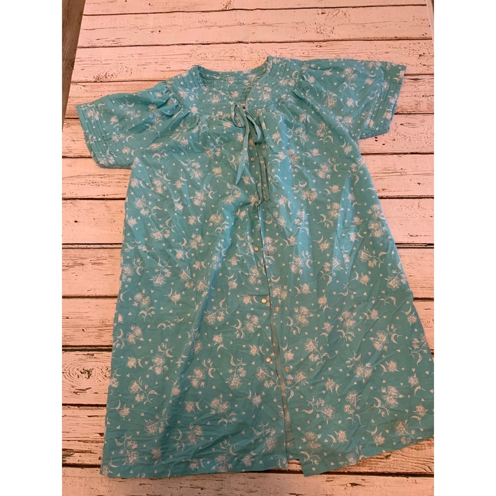 Basic Editions Turquoise Floral Heart Print Nightgown House Dress Plus Size 1X